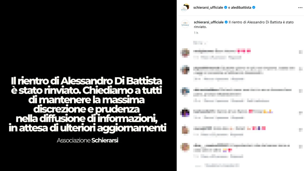 Rinviato il rientro di Alessandro Di Battista in Italia