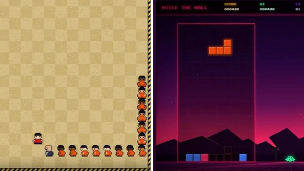 Nel gioco Maga della Casa Bianca la caccia ai migranti; il tetris è un muro al confine